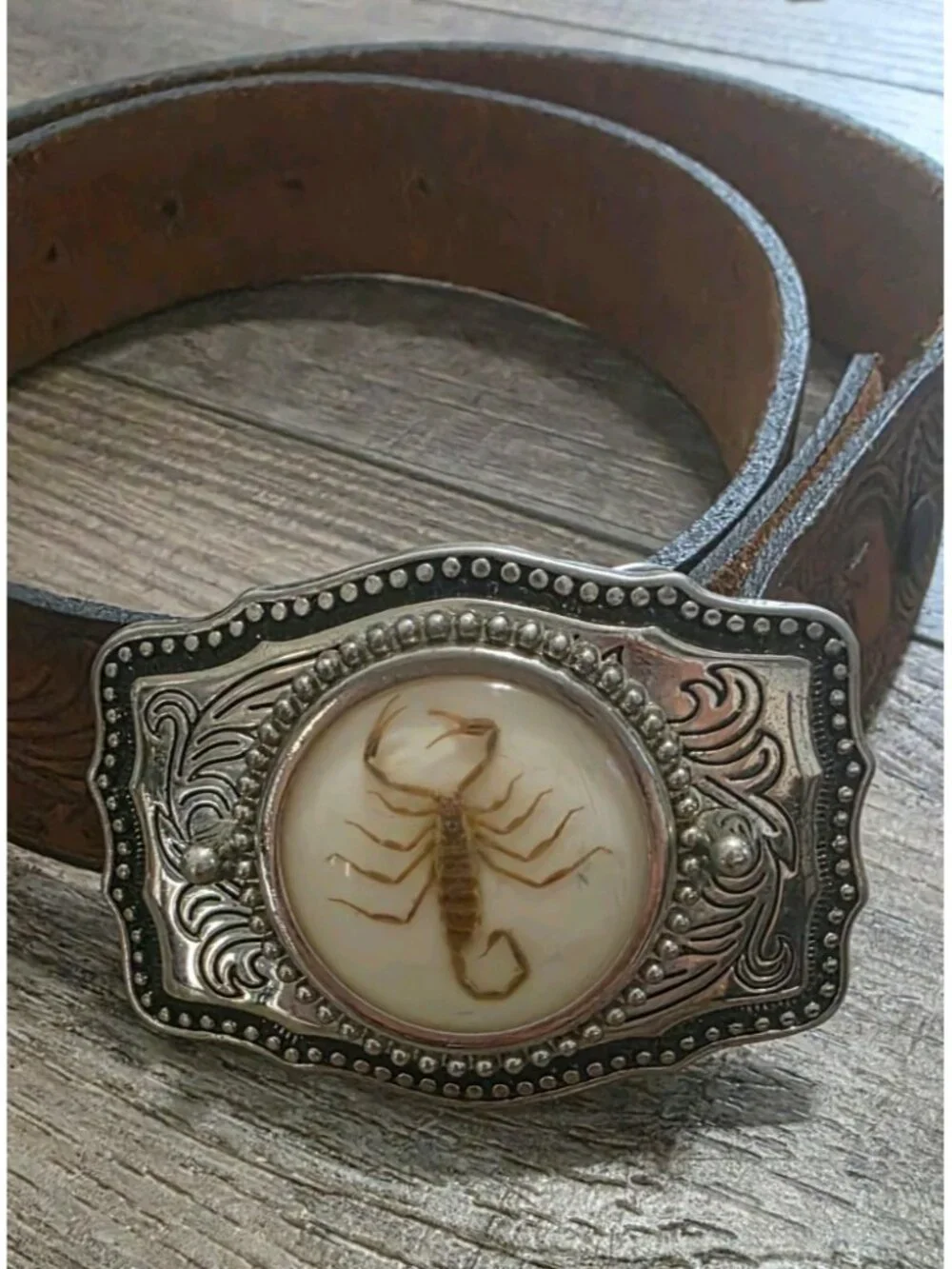 Vintage scorpio Leather Belt Buckle size 32